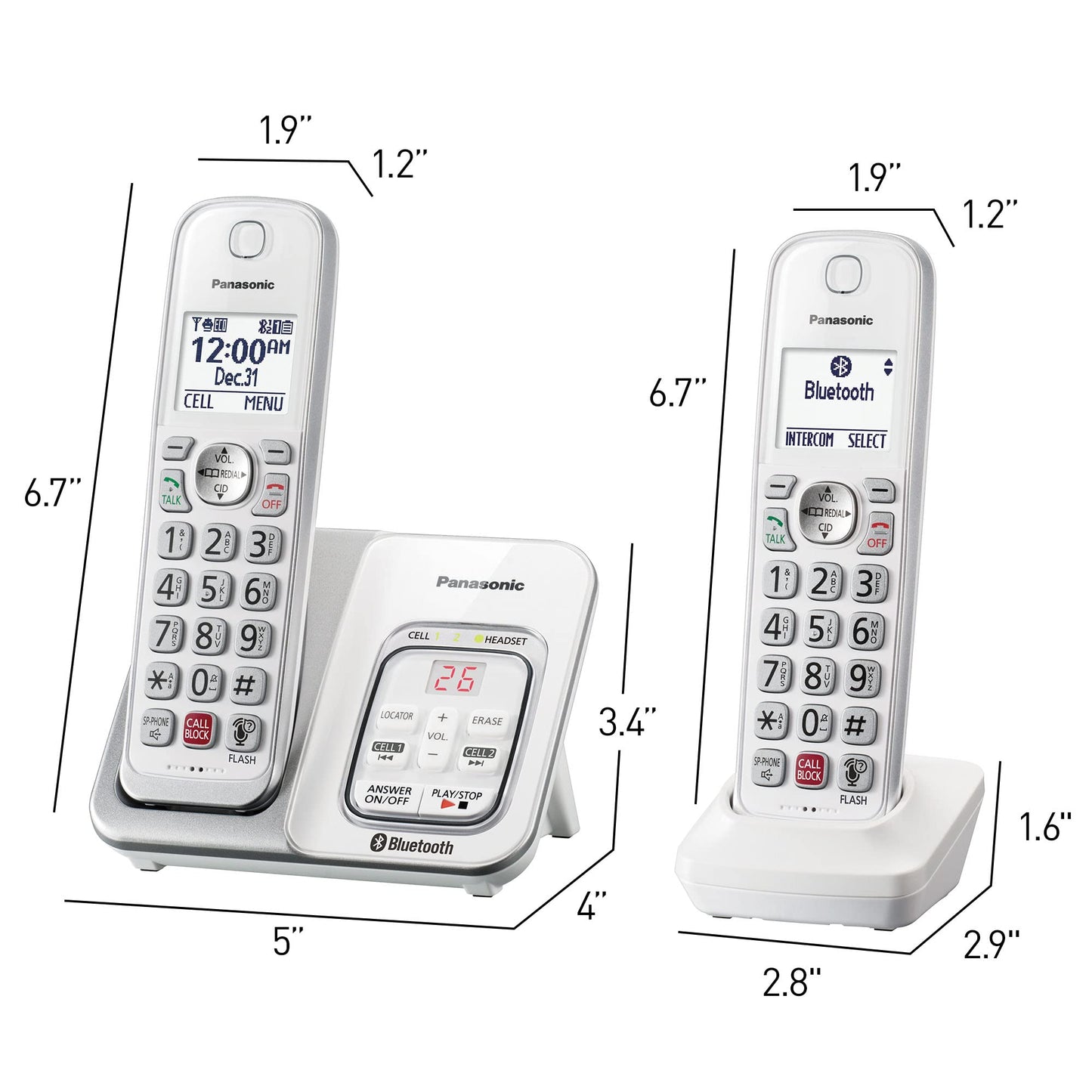 Panasonic Cordless Phone with Answering Machine, Link2Cell Bluetooth Home Phones, Voice Assistant and Advanced Call Blocking, Expandable System with 3 Handsets - KX-TGD863W (White)