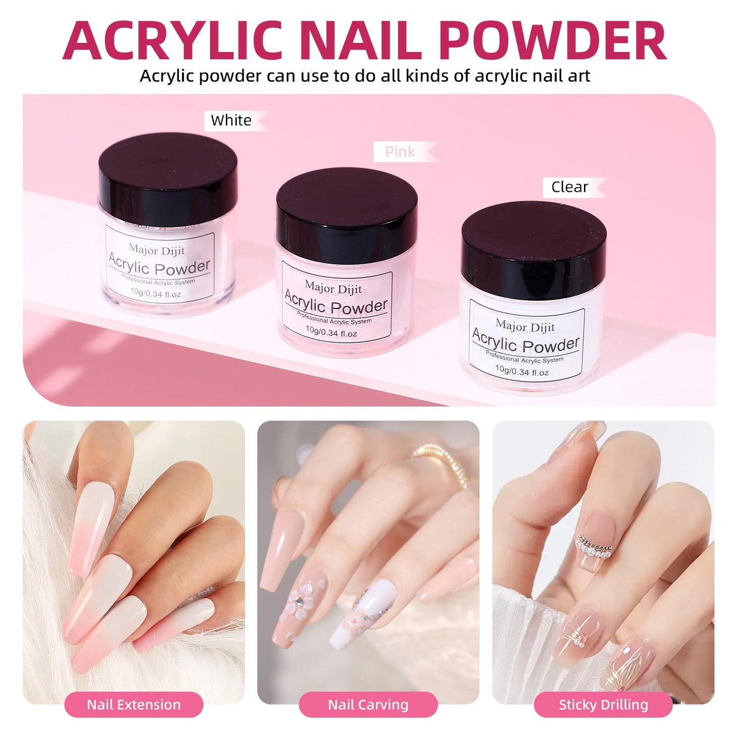 Practice Hand for Acrylic Nails, Acrylic Nail Training Mat , Manicure Trainng Hand Nail Kit for Beginners,Movable Nail Maniquin Hand with 50PCS Nail Tips,Acrylic powder, Brush and Clipper (White)