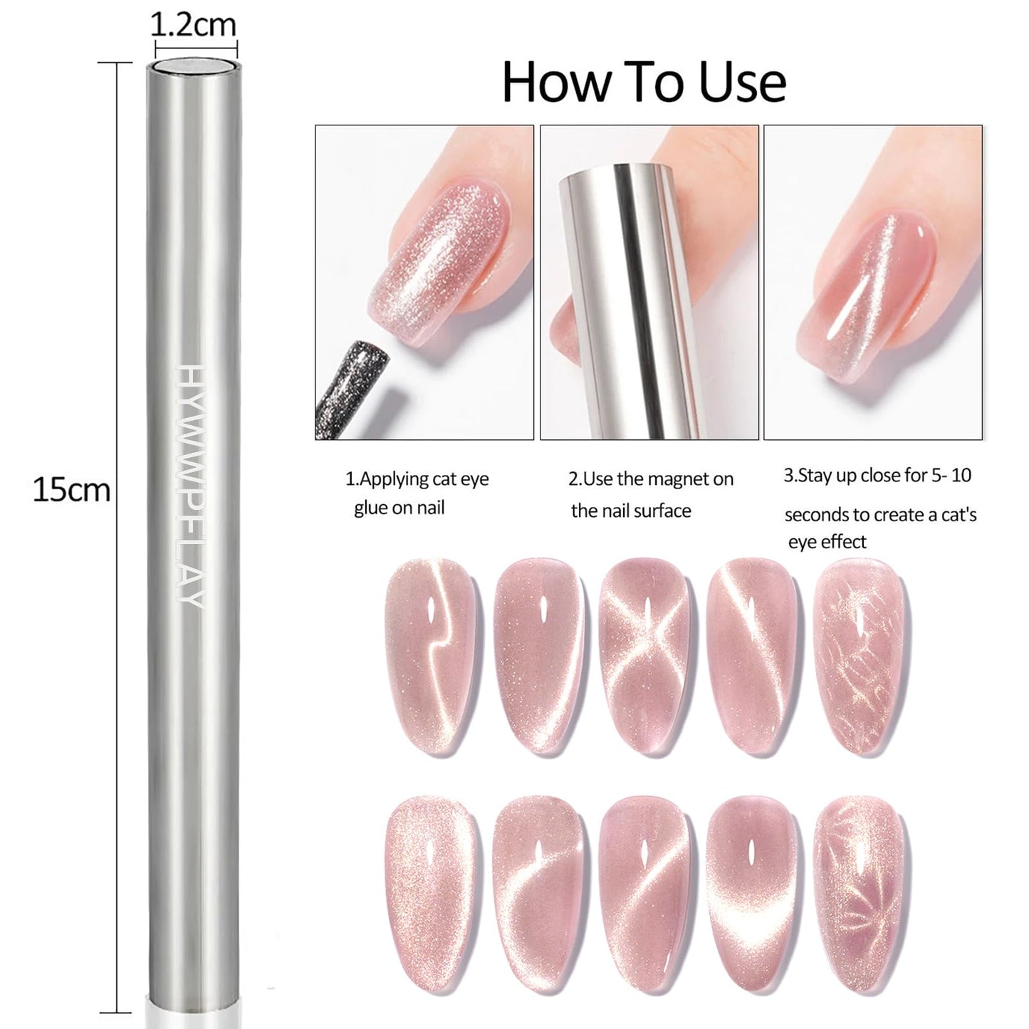 HYWWPFLAY 5 Pieces Cat Eye Nail Magnet Cat Eye Magnet for Nails Magnetic Gel Polish Magnetic Magnets Wood Cat Eye Nail Polish Magnet Stick Nails Design Tools for DIY Home, Salon, Studio