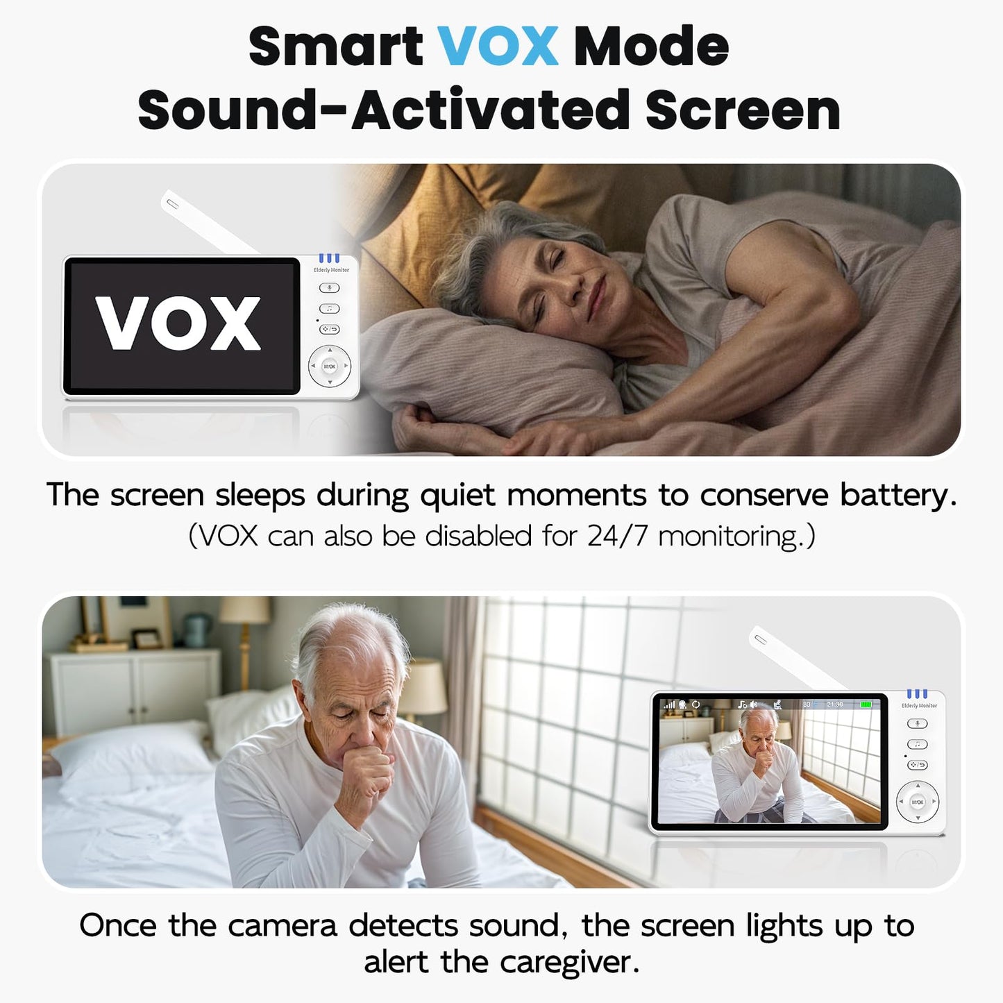 Elderly Monitor with Camera and Audio & Call Button, 2-Way Talk Room Monitors for Elderly, Med Reminder Temp Alert Baby Monitors for Elderly Care & Caregivers, PTZ Camera for Senior Monitoring/No WiFi