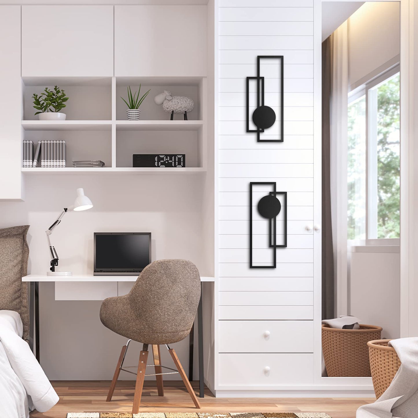 Peryiter 2 Pcs Small Metal Abstract Wall Art, 15.7 Metal Minimalist Wall Decor Single Line Art Vertical Hanging Sculptures Geometric Modern Hanging for Living Room Bathroom(Rectangular)