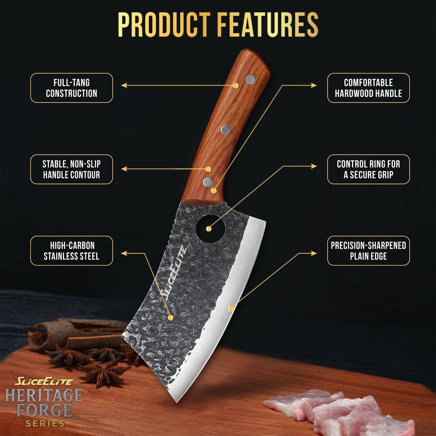 SliceElite 2PCS Hand-Forged Butcher Knife Set | Cleaver & Viking Knives for Meat Cutting | Professional Chef Knife Gift Box, Perfect BBQ Tool for Men