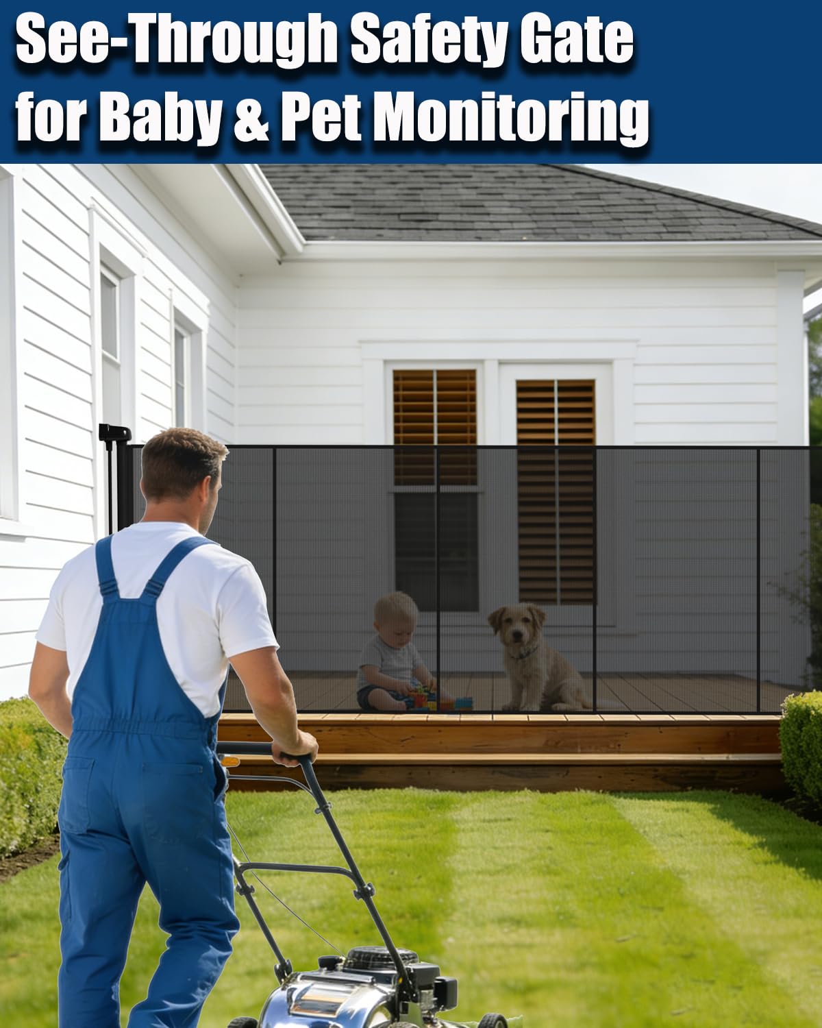 150" Extra Wide Retractable Baby Gates Dog Gate for Large Opening, 41" Extra Tall Mesh Pet Gate, Long Child Safety Gates with Fiberglass Rods for Stairways, Doorways, Hallways - Indoor/Outdoor Use