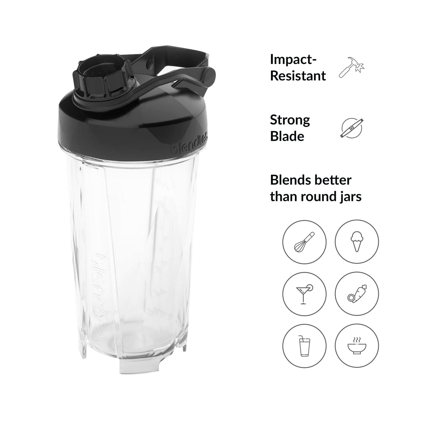 Blendtec GO (30 oz) Bottle, Reusable Single Serve Blender Cup, Includes Travel Lid, BPA-Free Jar, Clear