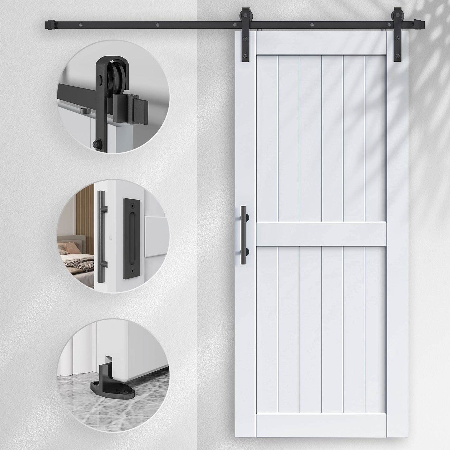 EaseLife 34 x 84 inch White Barn Door with 6FT Sliding Door Hardware Kit Included & Handle,Solid Wood Covered with Waterproof PVC Surface,DIY Assemblely,Easy Install,H-Frame,Fit 30-32in Wide Opening