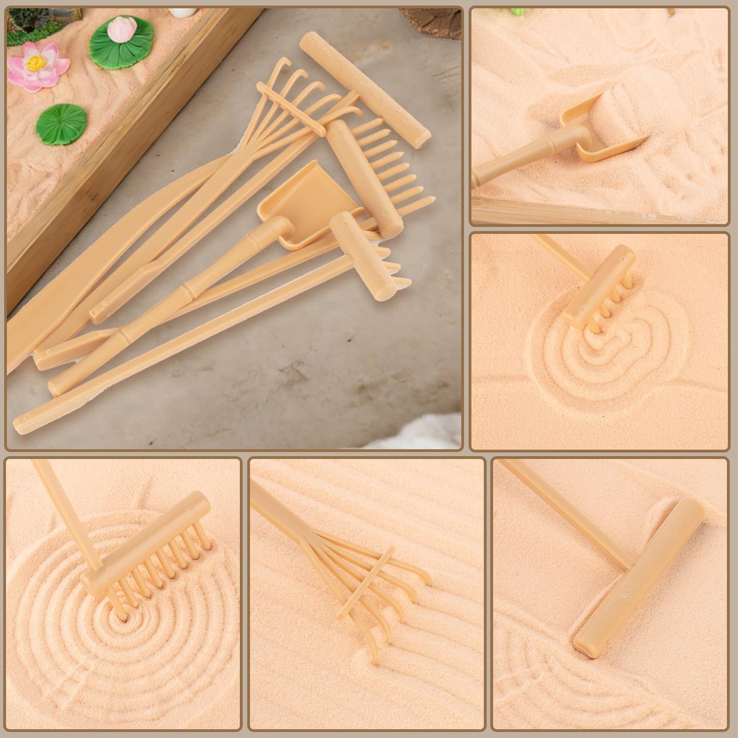 Zen Garden Kit for Desk, Fresh and Vivid Garden Style Sand Tray Therapy kit with Wooden Tray & Rake Garden Accessories, Home, Office Desk＆Meditation Room Decorations for Emotional Wellness