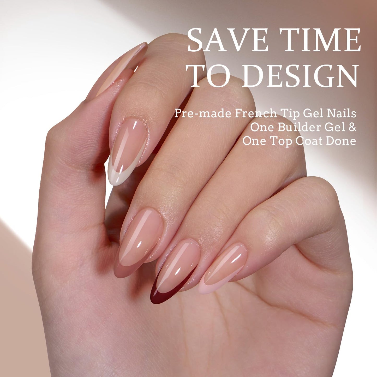 BTArtboxnails XCOATTIPS Press on Nails - French Tip Press on Nails Medium Almond, Skin Tones Soft Gel Nails False Nail Tips, Soak Off Acrylic Nails Extensions