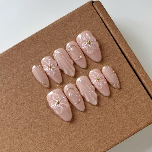 Handmade Acrylic Press On Nails Almond, Simple False Nails For Women, Reusable ABS Material Fake Nails, 10 Pcs Medium Almond Stick On Fingernail, DIY Art At Home with Nails Set (Size M)