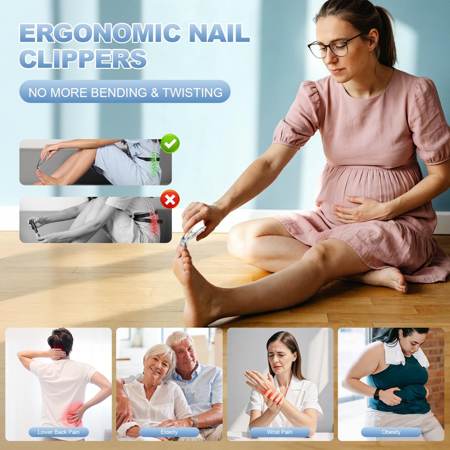 6 in 1 Thick Toenail Clippers Set, Senior Friendly Heavy Duty Nail Cutter with Wide Jaw Opening, Anti-Slip Ergonomic Handle Easy Grip Nail Tools for Elderly Men Women