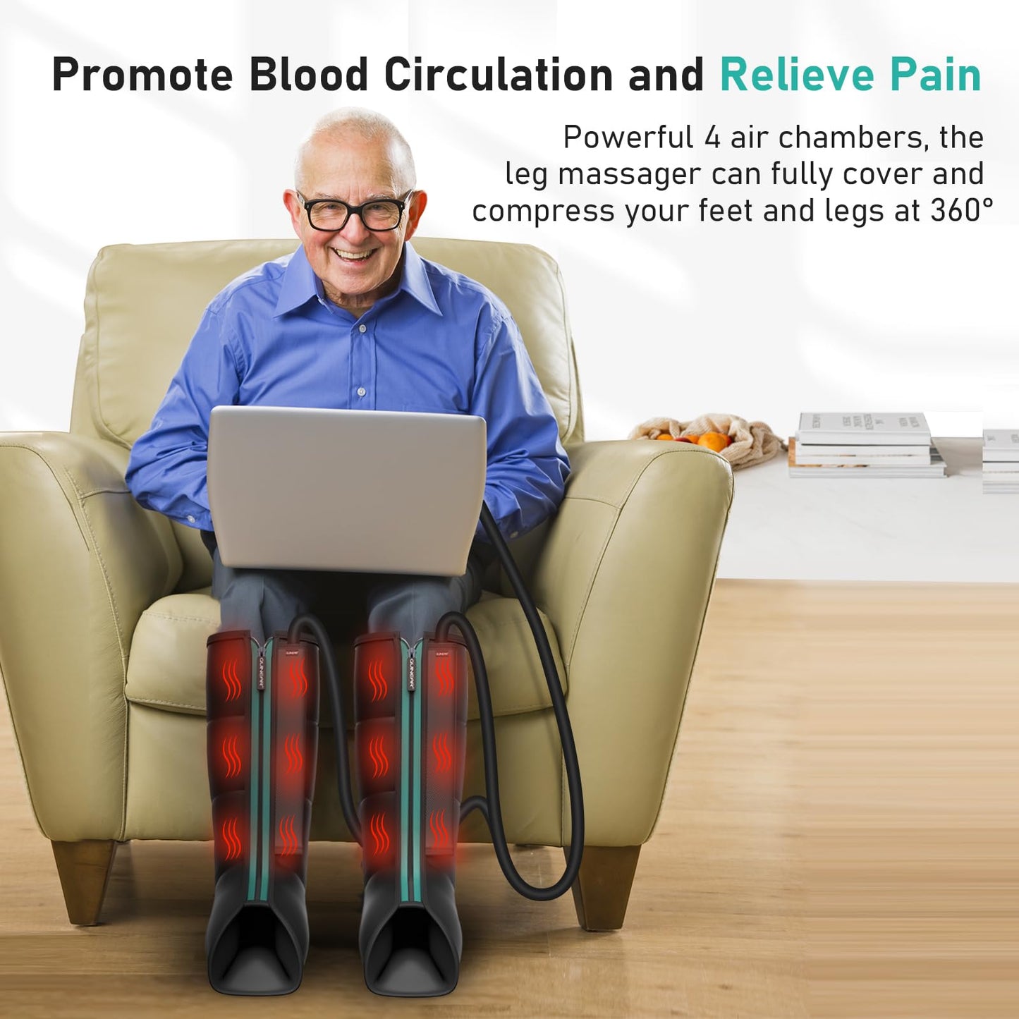QUINEAR Leg Massager for Circulation and Pain Relief, Heating Leg Compression Massager with 3 Modes, Foot and Calf Massager with 3 Intensities 3 Heats - Gift for Mom and Dad