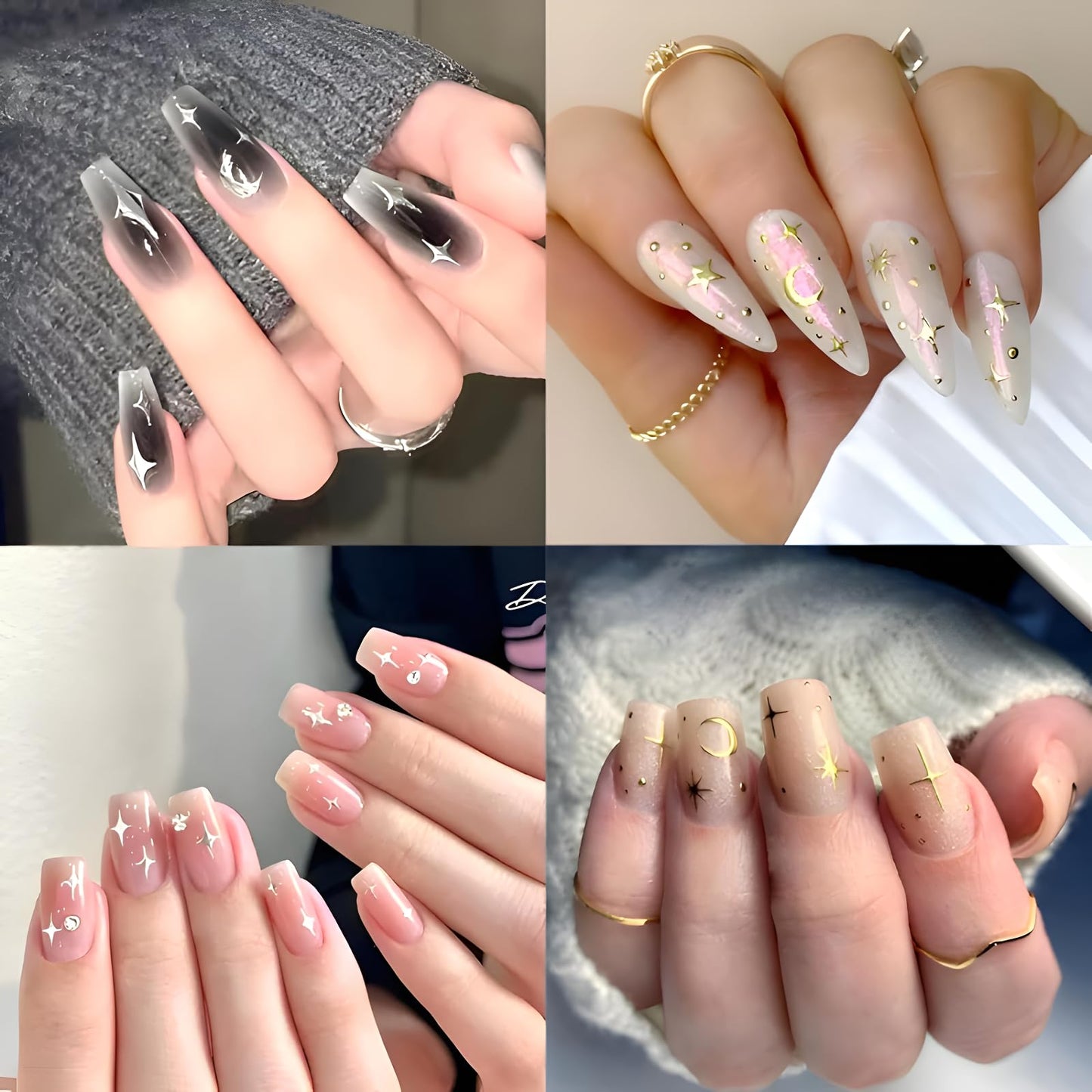 12 Sheets Moon Star Nail Stickers for Nail Art Aurora Silver Gold Nail Art Stickers Decals 3D Self Adhesive Star Nail Decals Aurora Silver Gold Nail Art Design Decoration Accessories for Women