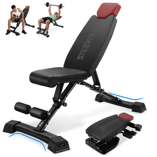 HEMERIS Adjustable Weight Bench 32 In Backrest, Foldable Workout Bench for home gym 660 LBS Incline/Decline Bench Press Exercise Equipment 85°to -30°FID Strength Weight Training(Black)