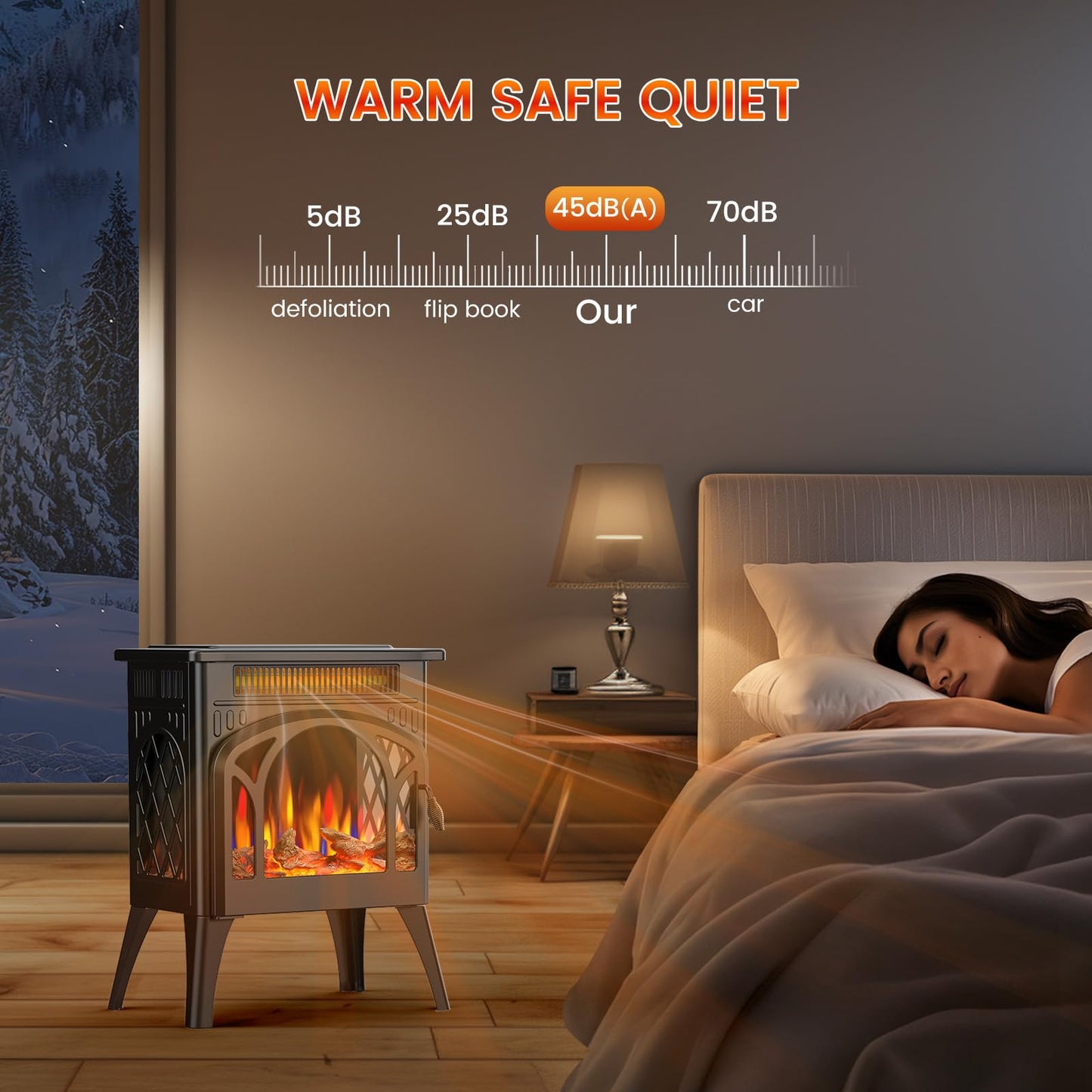Electric Fireplace Stove, Fast Heating, 1500W X Infrared Fireplace Heater with 8H Timer, Remote Control, Freestanding Stove with Adjustable 3D Flame Overheat Protection, Indoor Fireplace