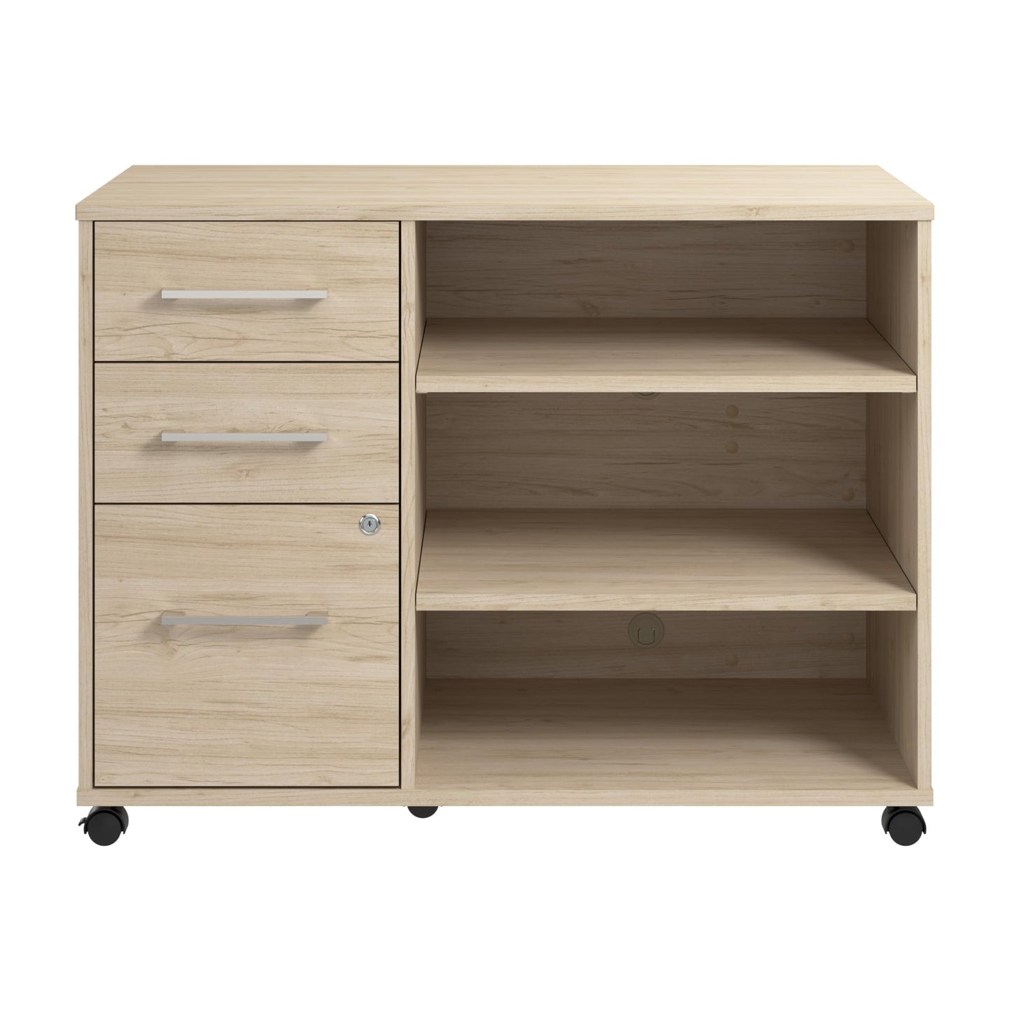 Bush Business Furniture Hustle Office Storage Cabinet with Wheels in Natural Elm, Mobile Organization Unit for Home and Professional Workspace