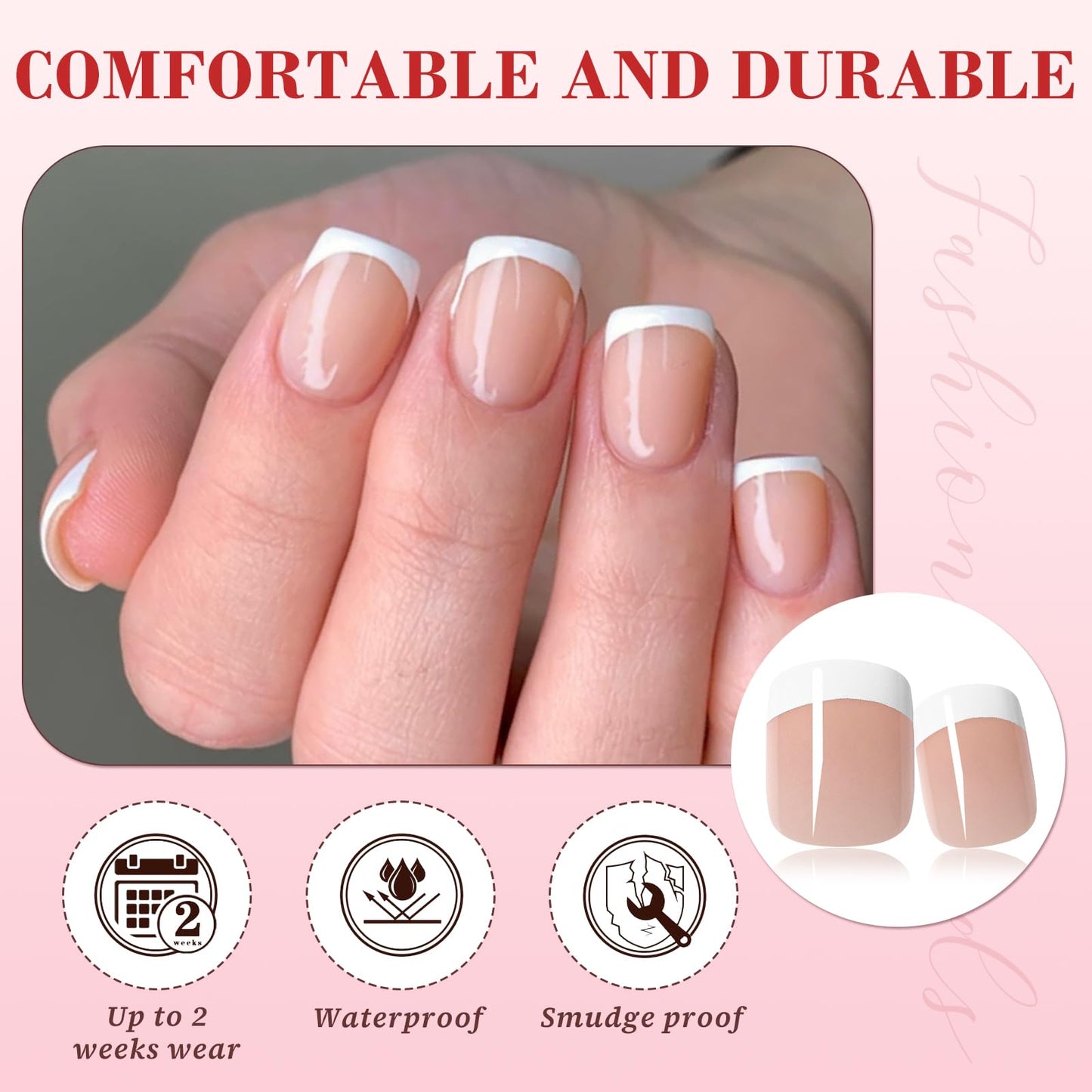 240pc White French Tips Press on Nails Square Fake Nails Kit, Extra Short Nails Press ons French Tip Acrylic Nails Coffee Glue ons Nails Short Stick on Nails Women Artificial False Fingernail Tabs