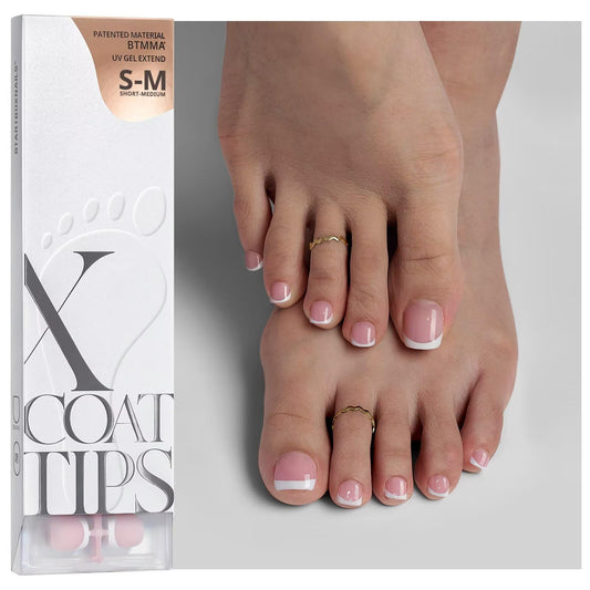 BTArtboxnails XCOATTIPS Toe Nail Tips - 160Pcs Short French Tip Press On Toenails, French Toe Nail Press Ons Pink Base, Soak Off Fake Toe Nail Extensions