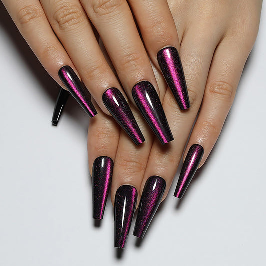 Purple Press on Nails - Handmade Fake Nails | Velvet Effect Design Acrylic Nails | Glossy,Glitter,Gradient Color,Reusable Long Nails | 12 Sizes - 24 Nail Kit with Jelly Glue