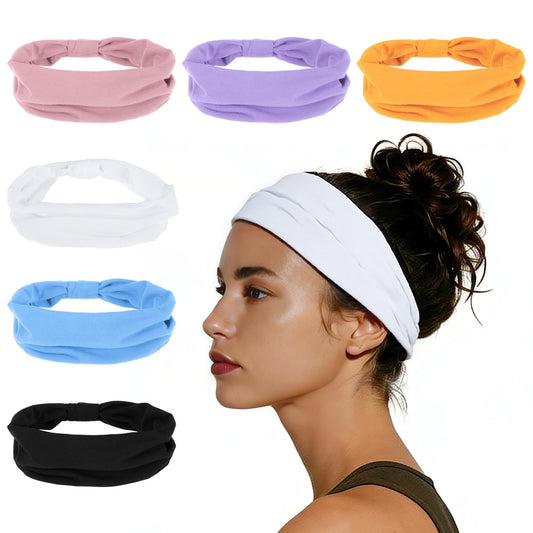 GLIDESMOOTH Headbands for Women, Elastic Non-Slip Headband, Moisture-Wicking Athletic Hair Band, Light Blue, 6 Pcs