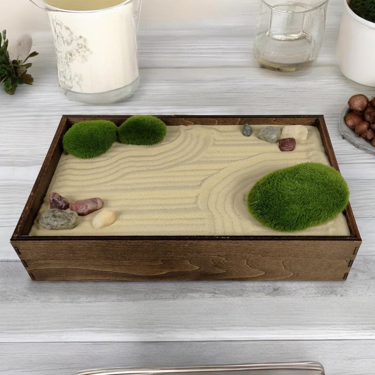 Sunny Lark Wooden Stackable Zen Garden | Desert Luxe Sand with Rake & Accessories | Minimalist Decor Gift for Relaxation