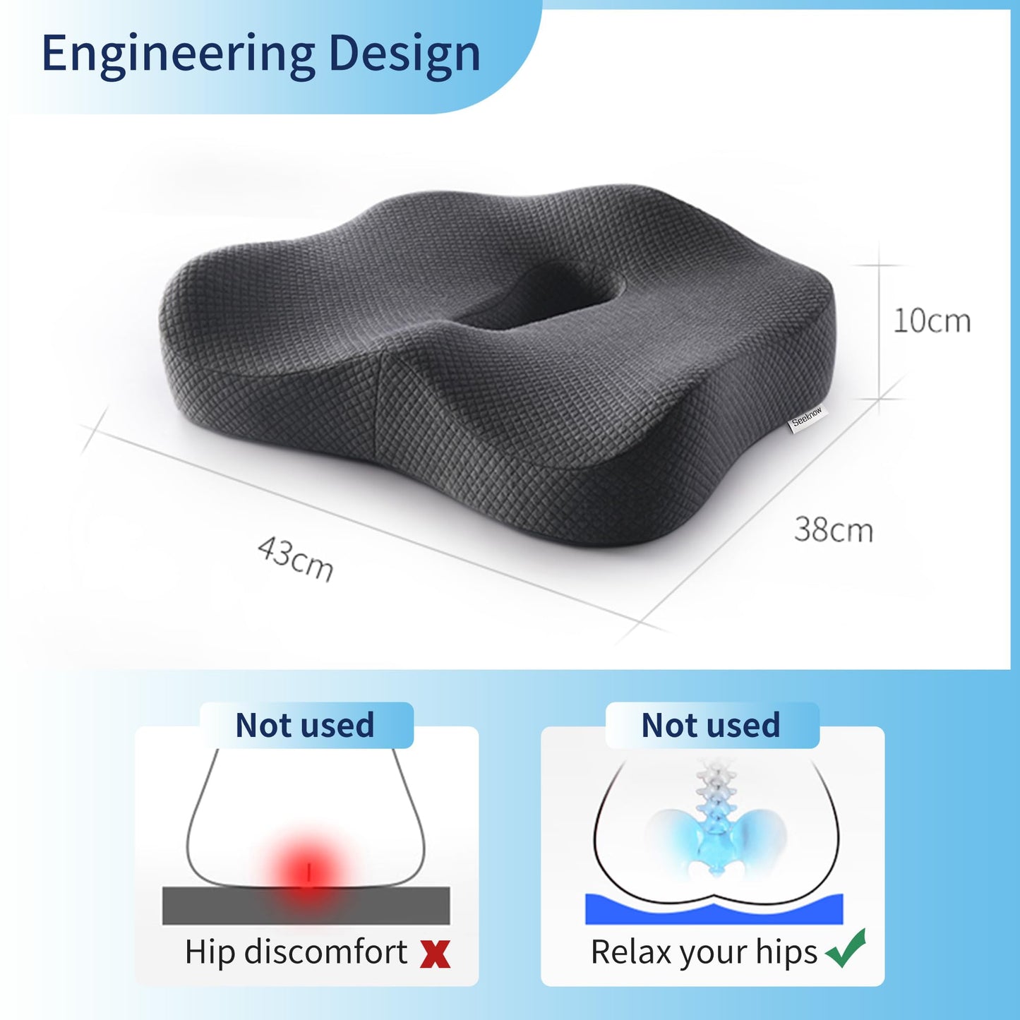 seeknow Ultimate Comfort Memory Foam Donut Cushion for Women/Men Donut Cushions for Sitting Postpartum Pillow Doughnut Pillow for Extra Large Size for Office Chair, Car, and Home Seating