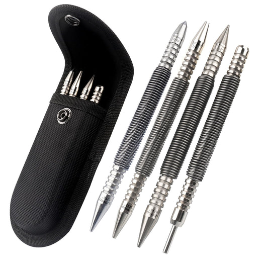 LSTOPGO Spring Nail Set with Size Marked,Spring Loaded Center Punch,4pcs Dual Head Nail Setter,Hammerless Door Hinge Pin Removal Tool（1/8-in, 3/32-in, 3/16-in, 1/16-in, 1/32-in, 1/8-in）