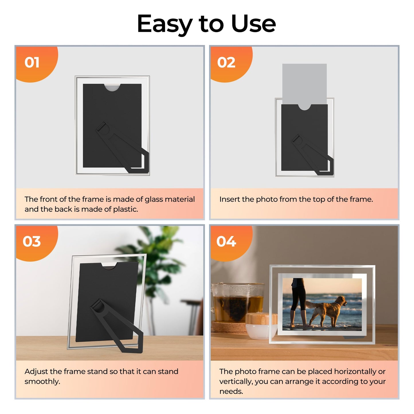 ECBEITF 4x6 Picture Frames Set of 2, Desktop Clear Glass Photo Frame Horizontal or Vertical Display for Landscape, Portrait, Wedding, Pet Photos