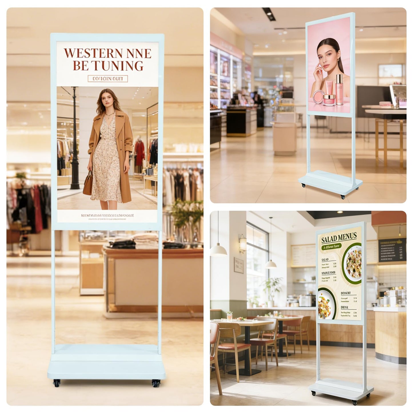 KEINONE 43" Digital Signage Display, 4K LCD Indoor Digital Signage Kiosk, Commercial Indoor Digital Signage, Floor Standing Advertising Player, USB WiFi Bluetooth Input, 4+32GB, Android 14.0 White