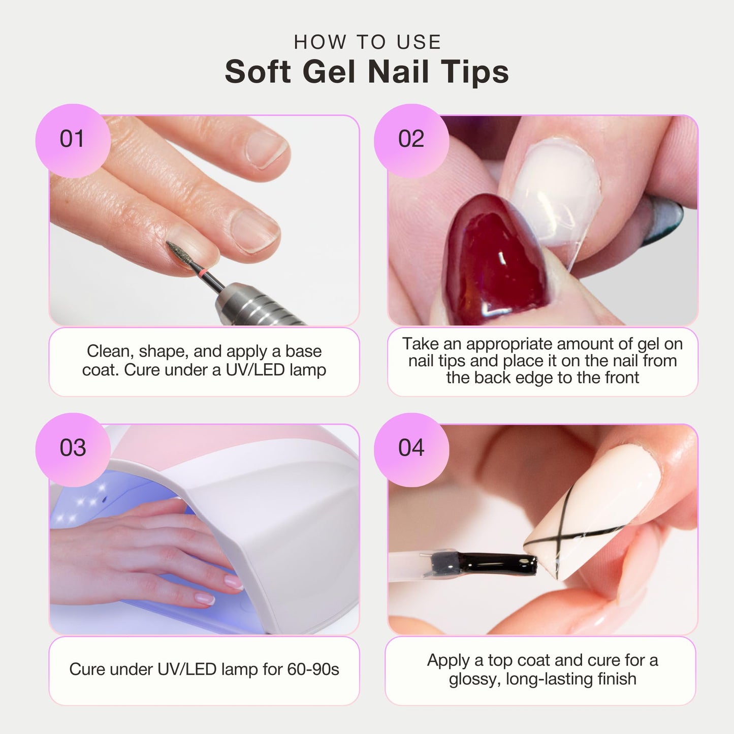 Curacoro Sculpted Medium Stiletto Gel Nail Tips 420Pcs, Clear Full Cover Soft Acrylic Tips 14 Sizes, Easy to Use, Long-Lasting, Glossy Finish
