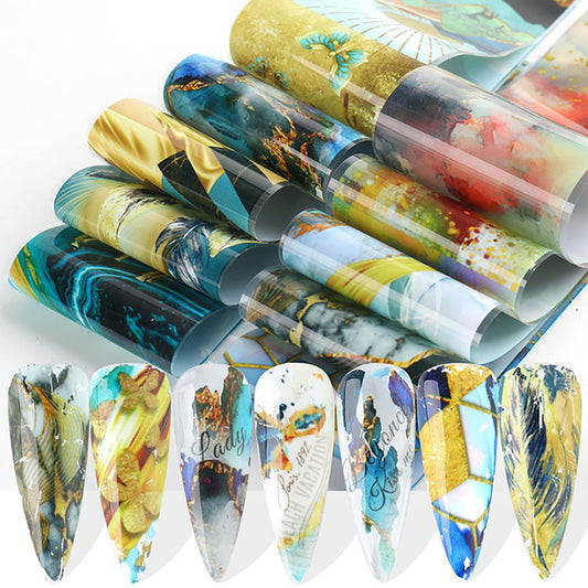 Holographic Nail Foil Transfer Stickers, Marbling Polish Sheets, Sky Starry Paper Foils, Flower Supplies for Glue Polish, Women Manicure Film Decorations