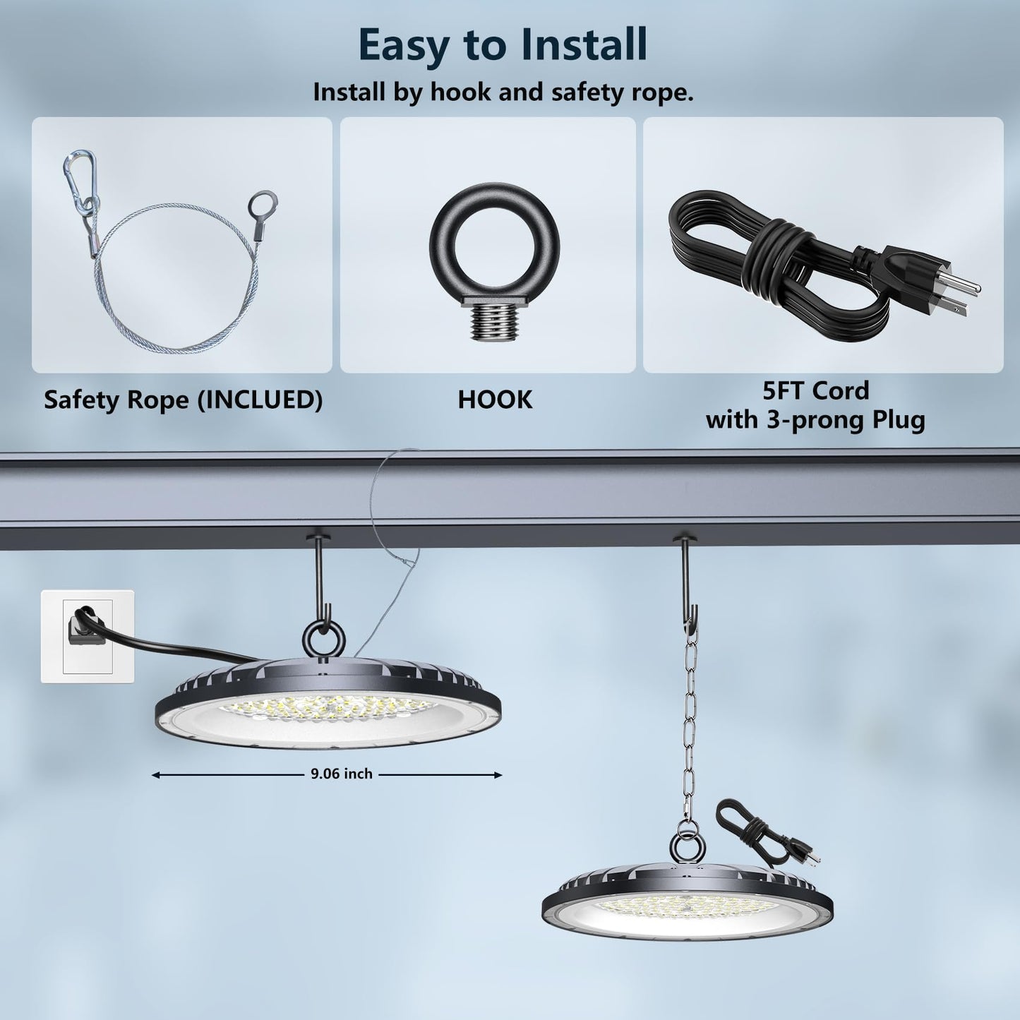AIKVSXER 6 Pack 200W UFO LED High Bay Light, 30000LM 6000K Daylight LED Shop Lights, IP65 Waterproof Commercial Bay Lighting with Plug for Warehouse Garage Lights Workshop Gym Factory