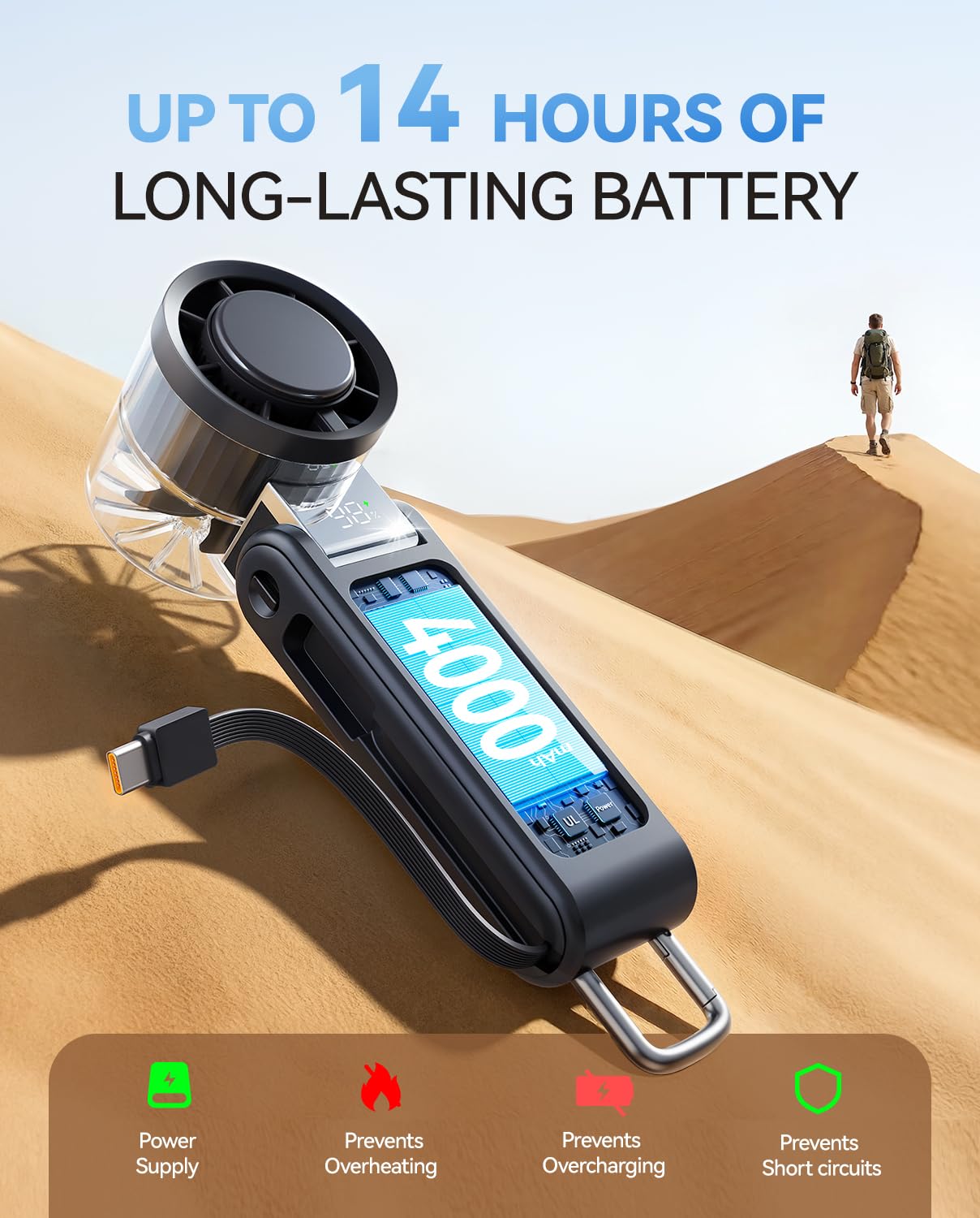 MUXNW Portable Handheld Turbo Fan: 100 Speed Levels, 4000mAh Rechargeable, 3-in-1 Foldable Mini Fan, Gift for Women & Teens, Ideal for Summer Travel, Vacation, Beach