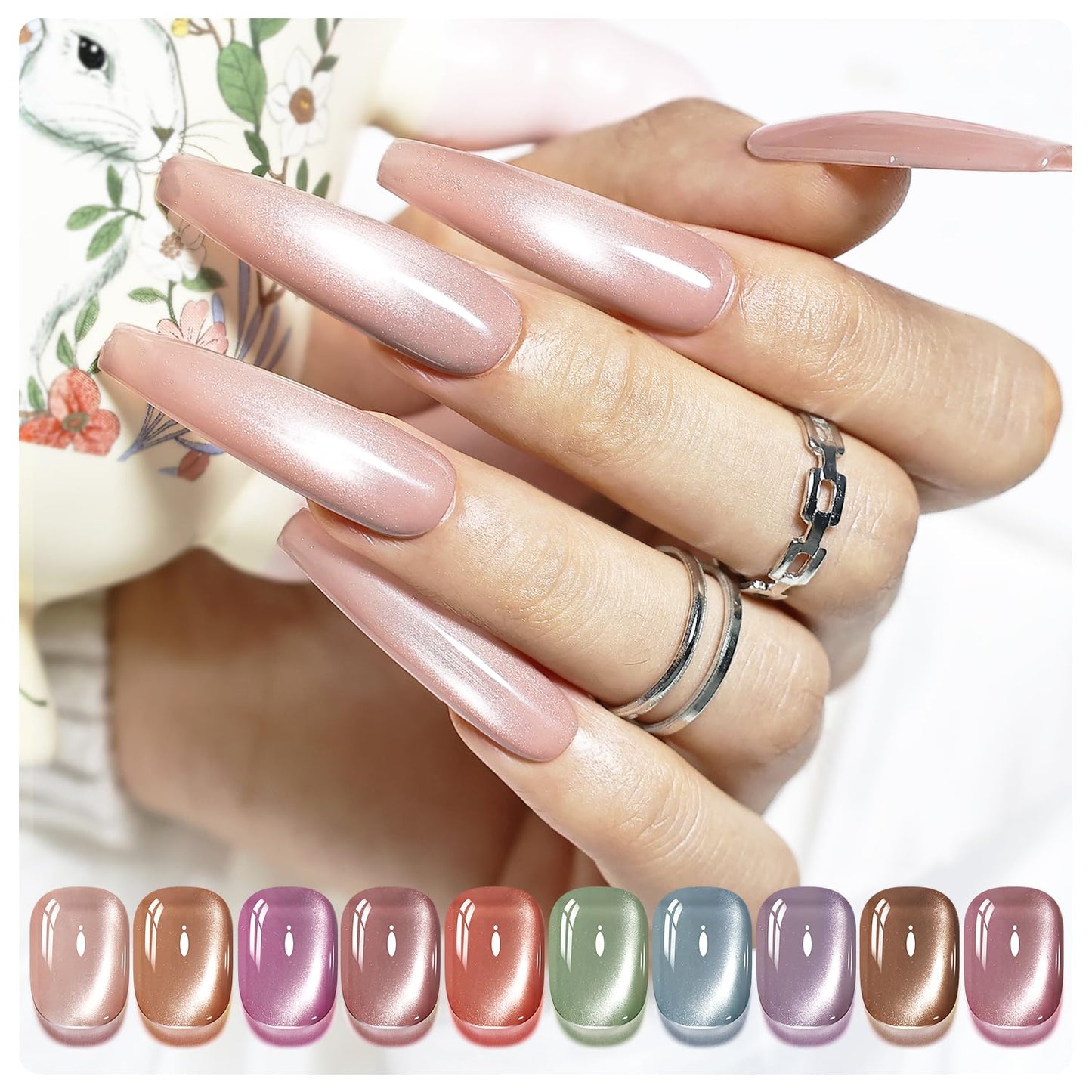 JODSONE 10 Colors Jelly Cat Eye Gel Nail Polish Set with Base Coat &Top Coat & Magnet Stick Purple Blue Pink Red Jelly Sweet Gentle Manicure DIY Nail Art