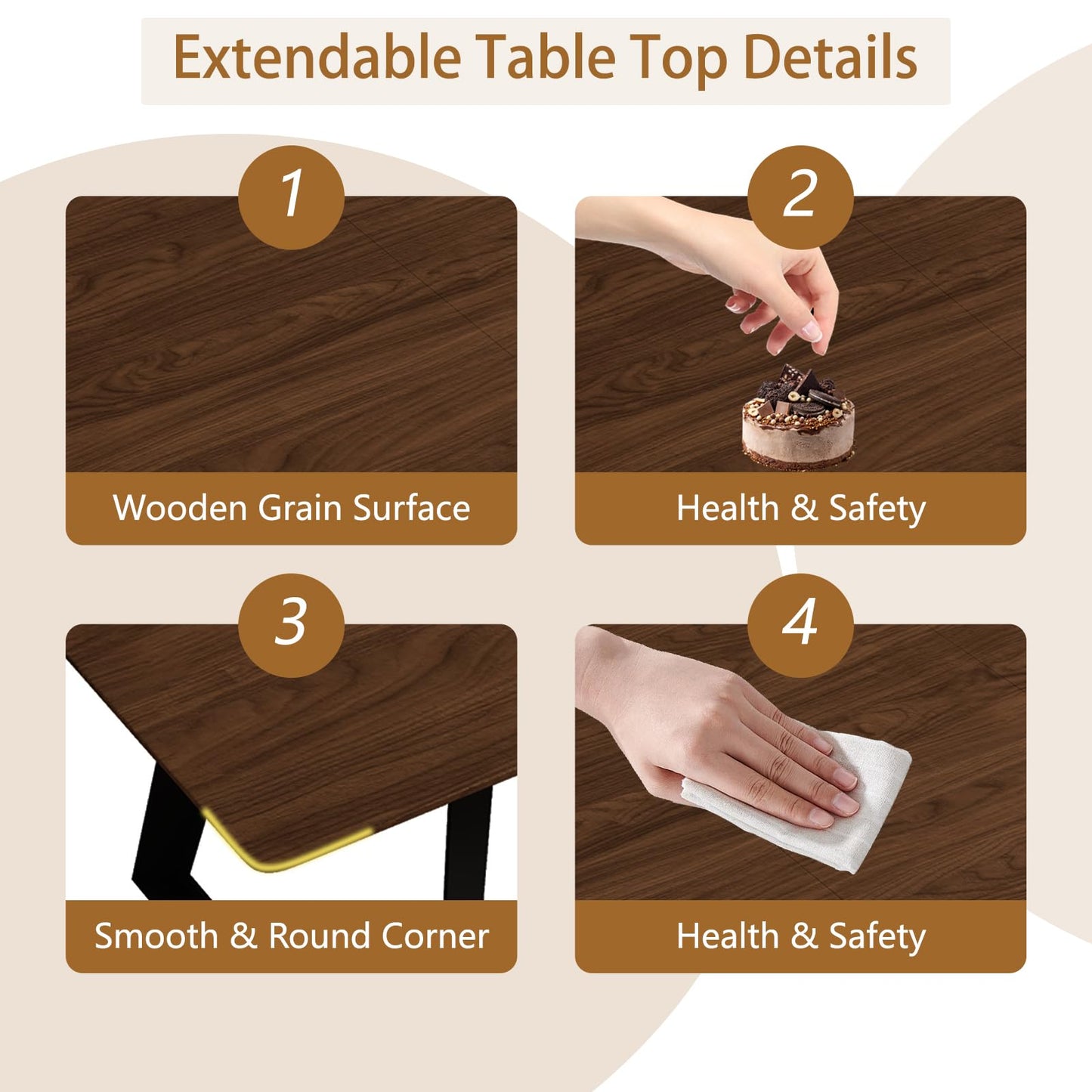 ZckyCine Extendable Dining Table - 63" to 78.7" Adjustable Rectangular Table with Brown Metal Legs, Modern Expandable Dining Table for 6-8 People
