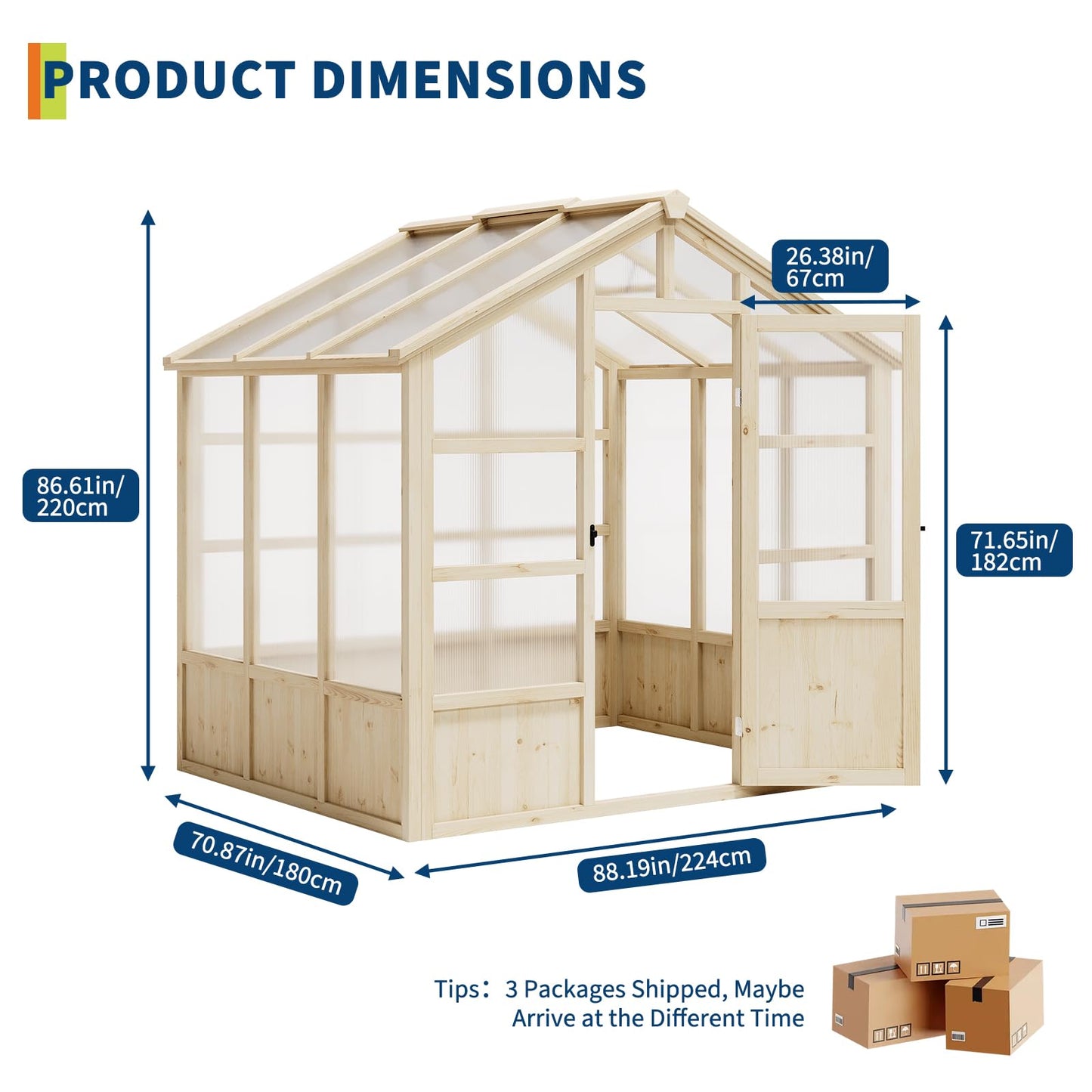Garvee 8x6 ft Wooden Greenhouse, Greenhouses for Outdoors with Lockable Door, Wood Frame & Adjustable Vent, Heavy Duty Greenhouse with Polycarbonate Panel for Outside, Garden, Yard, Light Brown