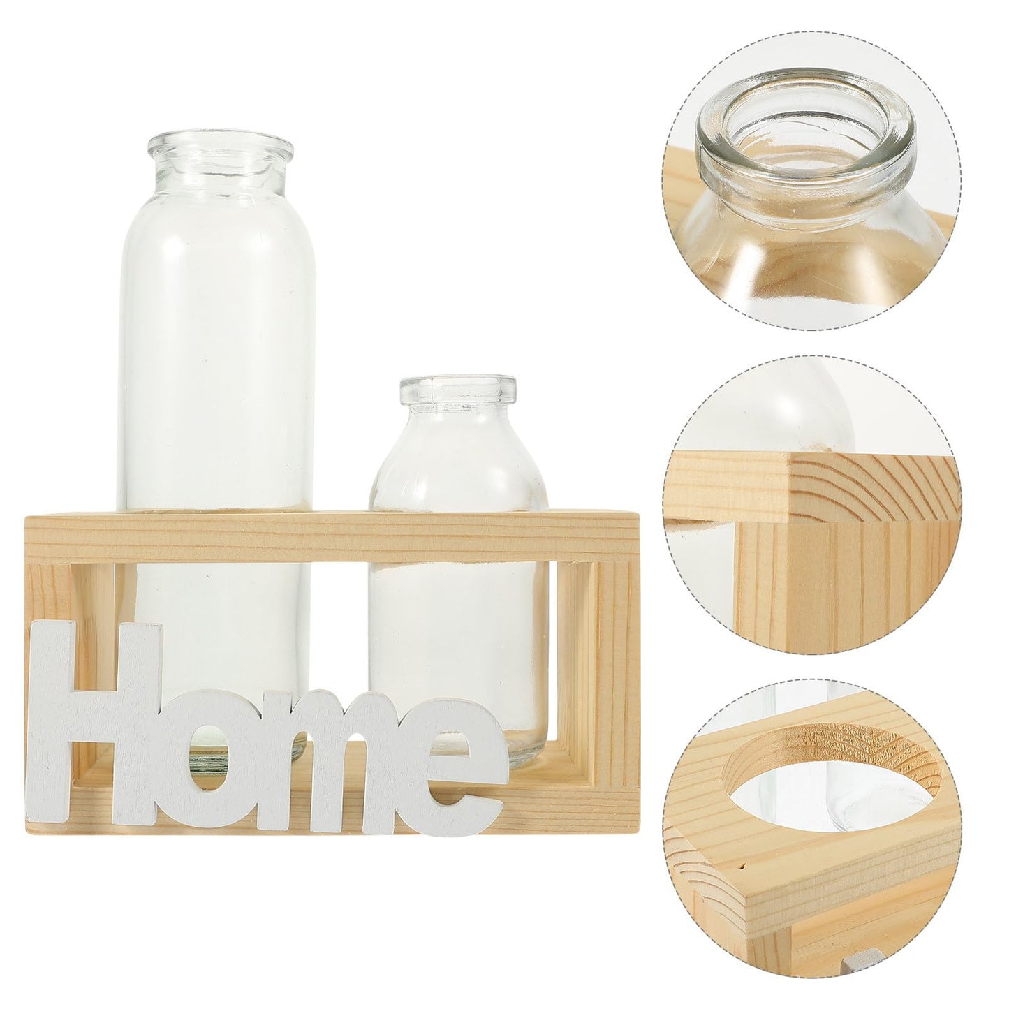 Alipis Glass Vase Set with Wooden Stand for Hydroponic Indoor Plants, Decorative Plant Terrarium Container for Home Décor and Table Centerpieces, Nordic Style Glass Planter, 2pcs