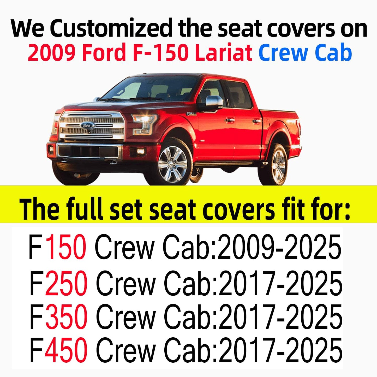 Aierxuan Full Set Car Seat Covers Custom Fit 2009 to 2025 Ford F150 and 2017 to 2025 F250 F350 F450 Cars SUV Pick-up Truck, Automotive Vehicle Cushion Cover with Waterproof Leather (Black)