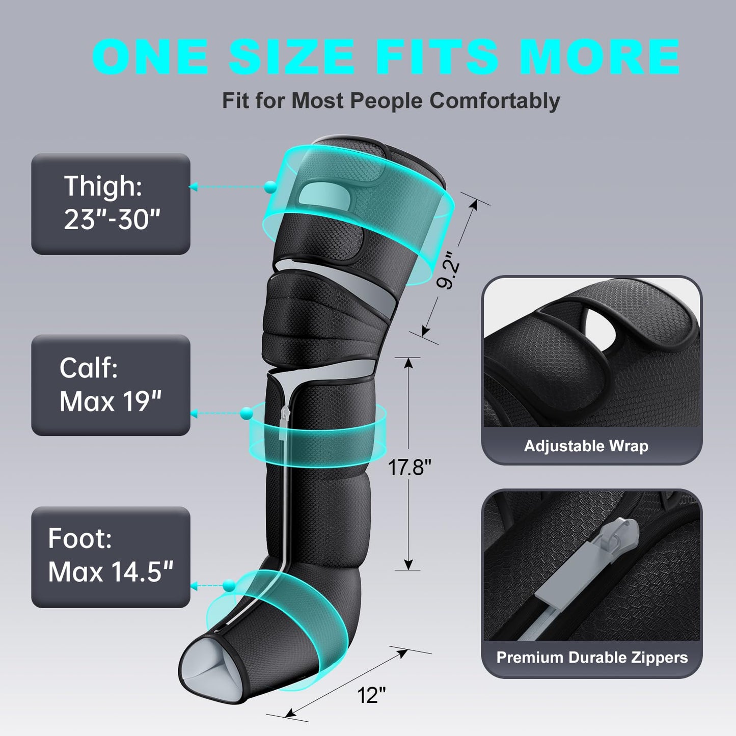 pryfey Leg Massager with Heat and Compression, Foot Massager for Circulation and Pain Relief, 3 Timers, 12 Intensity, 6 Modes,3 Heating with Knee Massager,Mother's Day Gifts for Man Woman,Black