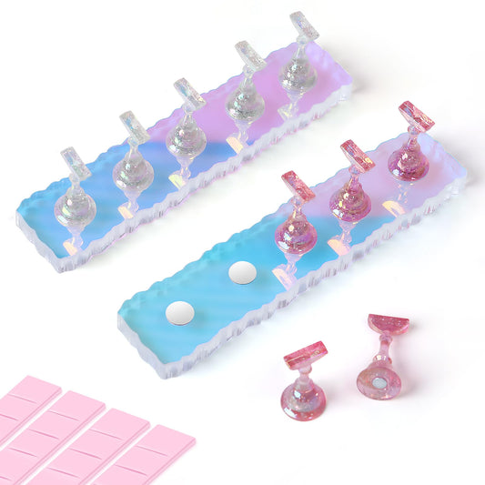 ANGNYA 2 Set Nail Stand, Aurora Nail Holder for Painting Nail Stand for Press on with Tabs Nail Display Stand Nail Hand Practice Magnetic Nail Art Tools for Homes and Salons