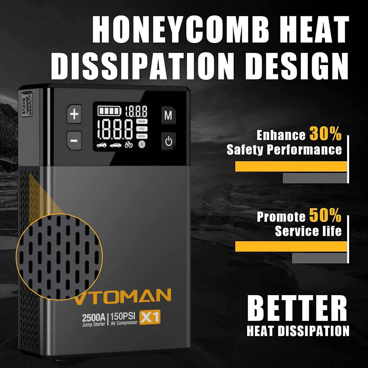 VTOMAN X1 Jump Starter with Air Compressor + VTOMAN X3 Jump Starter with Air Compressor, 3500A Portable Car Battery Jumper Starter (9L Gas/8L Diesel Engines) with 160PSI Auto-Shutoff Tire Inflator