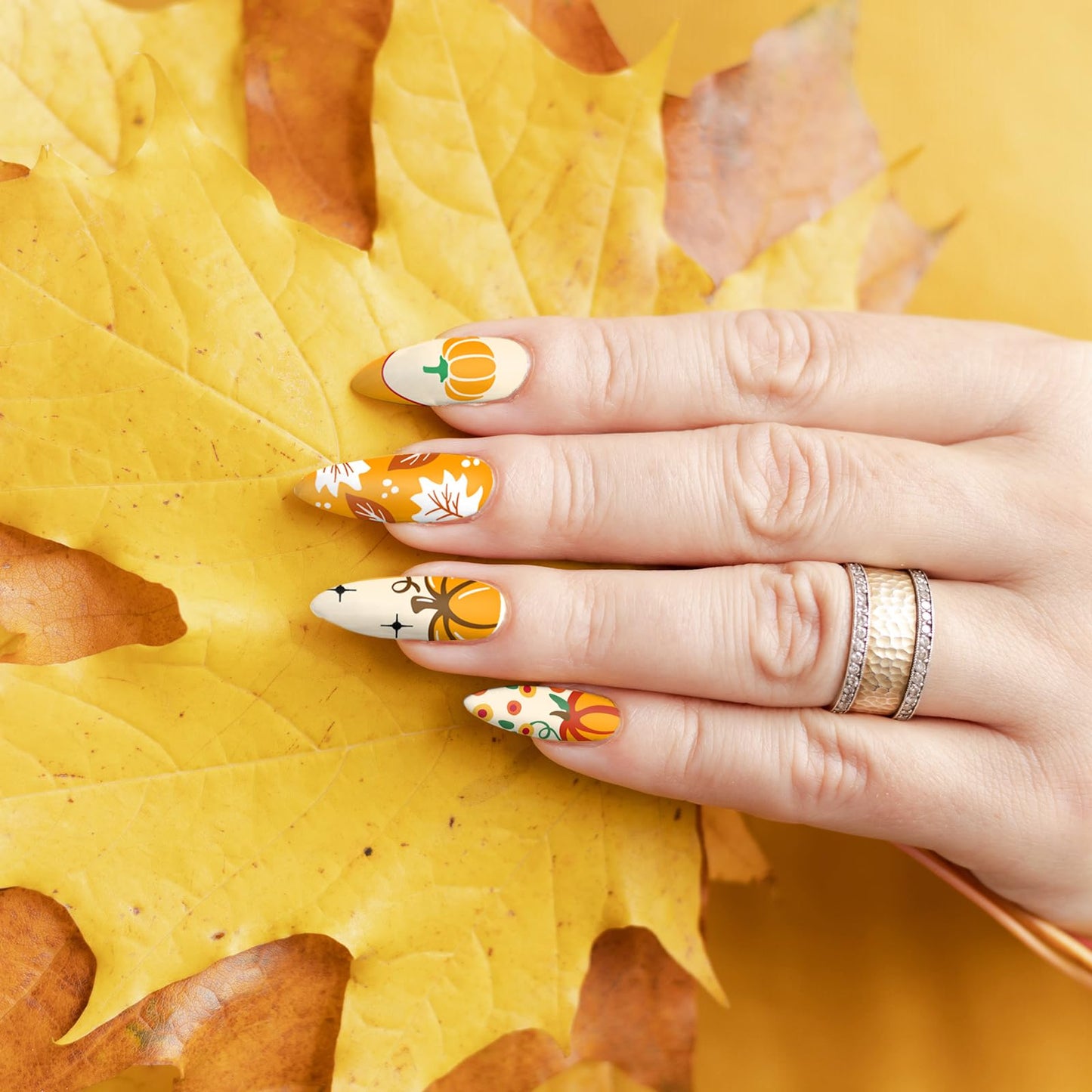 Whaline 6 Pcs Fall Nail Plates Stamping Set Pumpkin Leaves Stamp Templates Nail Art Plates for Autumn Harvest Thanksgiving DIY Print Manicure Salon Design