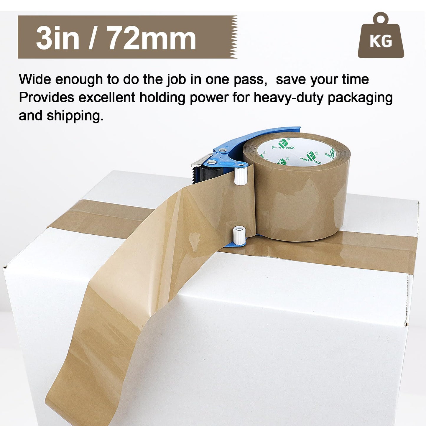 BOMEI PACK 3inch Brown Packing Tape, 12 Refills Rolls Wide Packaging Tape for Moving, Shipping and Storage, 2.4 Mil x 60 Yards