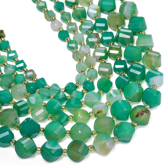 Yochus 42pcs Natural Green Striped Agate Stone Beads for Bracelet，2strands 6mm Facted Twist Loose Gemstone Beads for Jewelry Making DIY Craft Necklace Earring