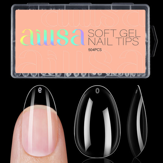 AILLSA Short Oval Round Nails 504PCS Clear Gel Nails Tips Press on False Soft Nails Tip Full Cover Fake Gelly Nails Tips for Nail Extension DIY Home Salon Gift, 10 Sizes Preshaped Nail Tips