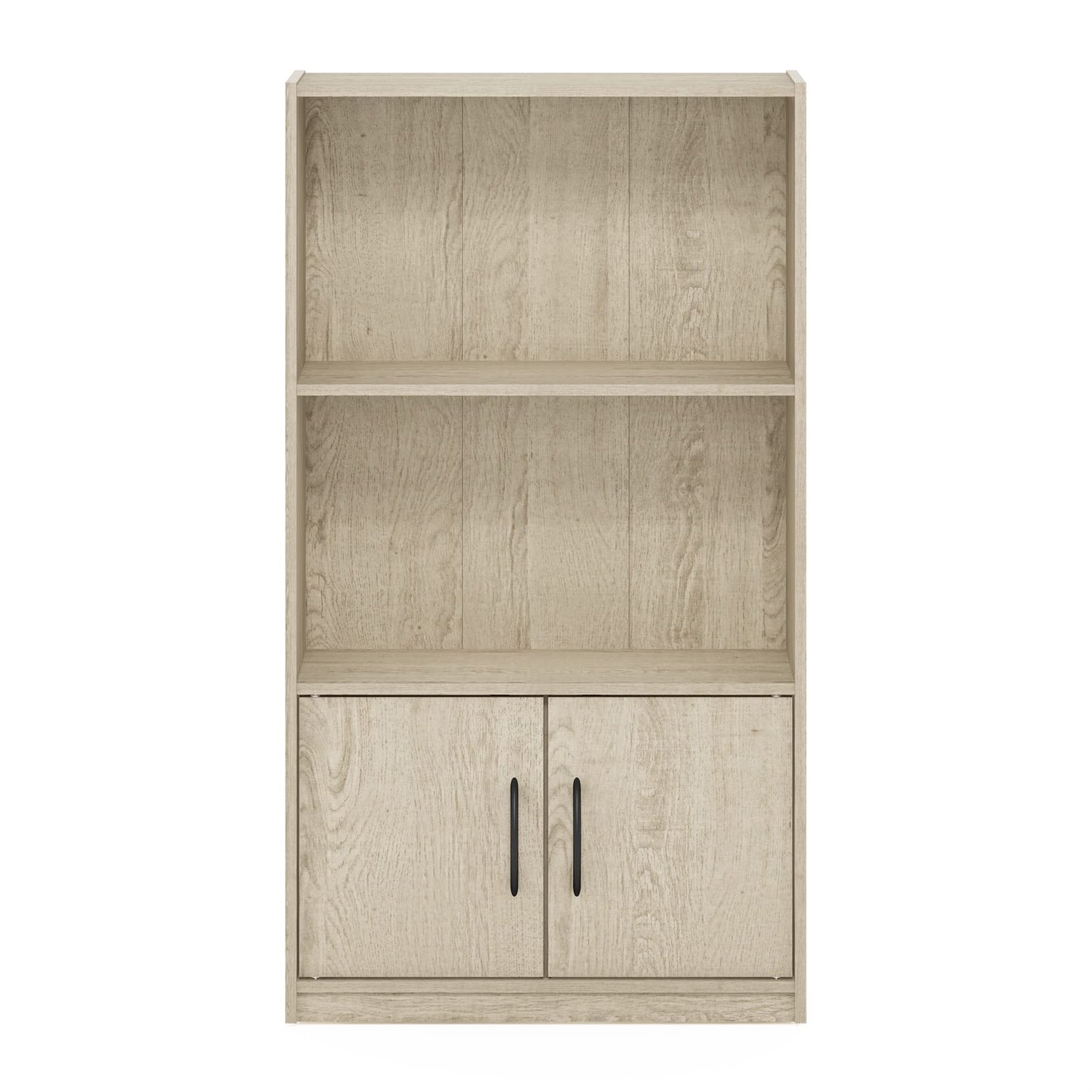 Furinno Gruen 3-Tier Open Shelf Bookcase with 2 Doors Storage Cabinet, Metropolitan Pine