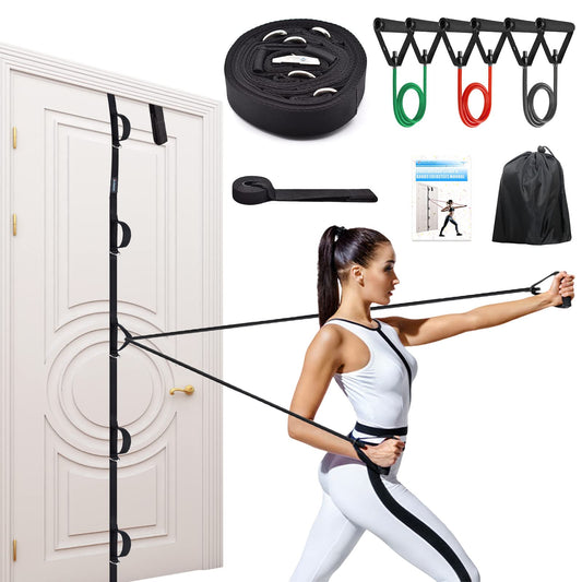 Brebebe Resistance Bands for Physical Therapy, Multi Point Door Anchor Strap for Home Gym Workout, Bands with Handles for Recovery, Stretch, Fitness, Door Workout Accessories, No Tools, No Drilling
