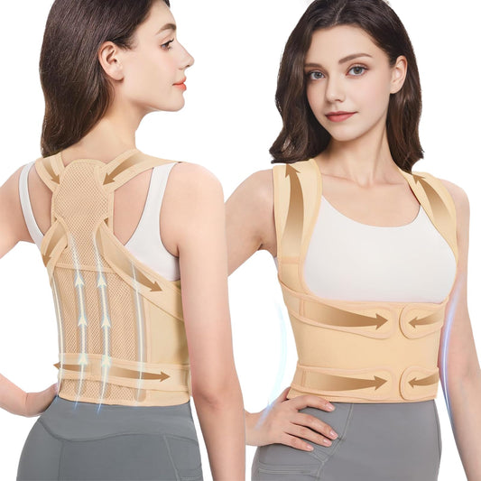 BLACKYEW Back Brace Posture Corrector for Women & Men, Adjustable Shoulder Straightener with Full Back Support, Relief for Lower & Upper Back Pain, Hunchback & Scoliosis (Beige, Medium)