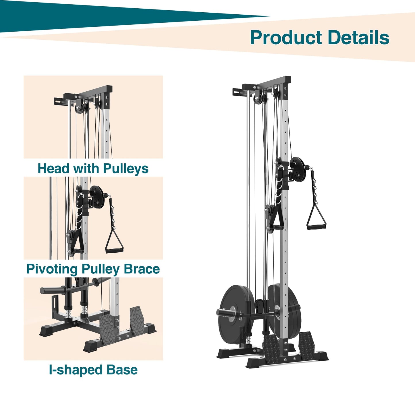 Wall-Mounted LAT Pulldown & Cable Machine – Dual Pulley System – 20 Height Settings – 400 Lbs Capacity – Full-Body Home Gym Trainer – Space-Saving Design