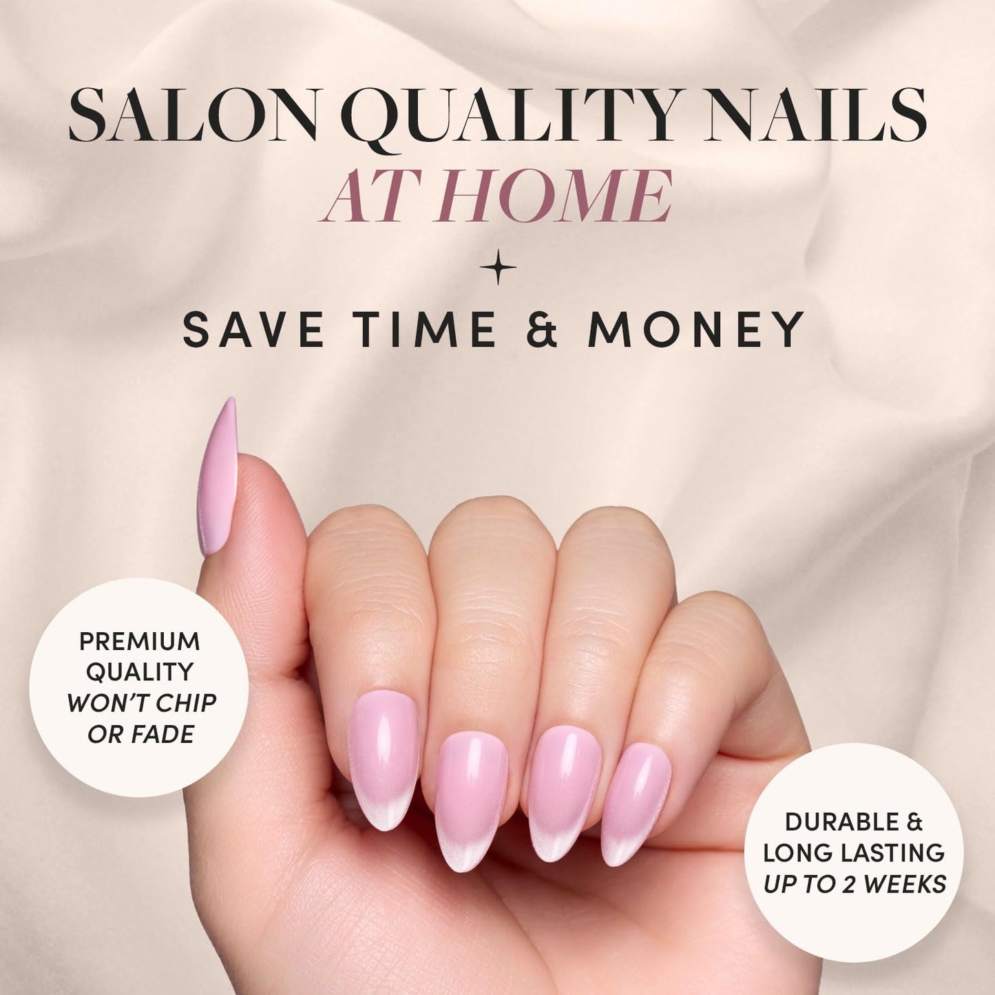 Glamnetic Press-On Nails Bundle - Lovers Blush & Caviar | Pink Short Almond Fake Nails with Glossy Velvet Finish | Short Almond Black French Tip False Nails | Reusable, Salon-Quality Nail Kits