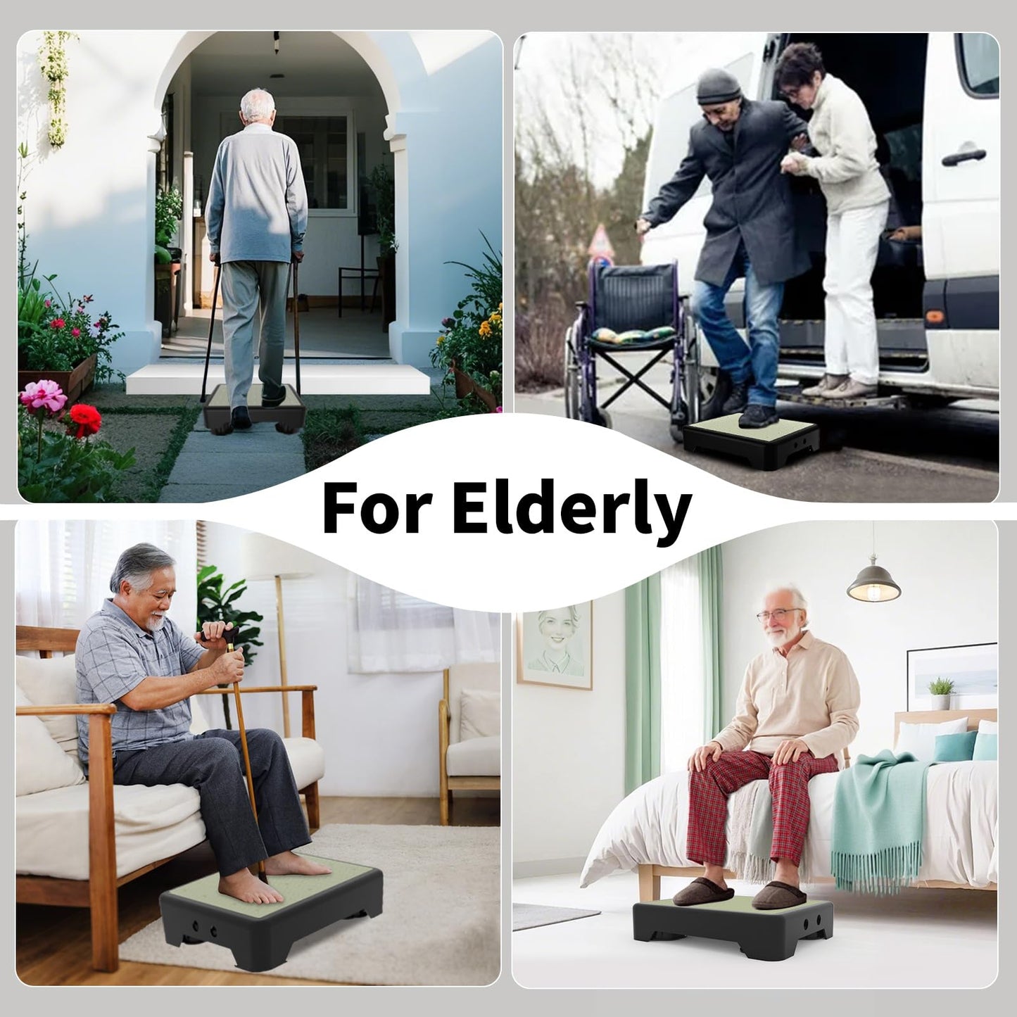 Adjustable Step Stool for Adults, Noctilucent Bed Step Stools, 660 LBS Capacity Non-Slip Safety Step Platform Indoor and Outdoor for Seniors and Kids, Wide Step Stools Elderly Assistance at Night