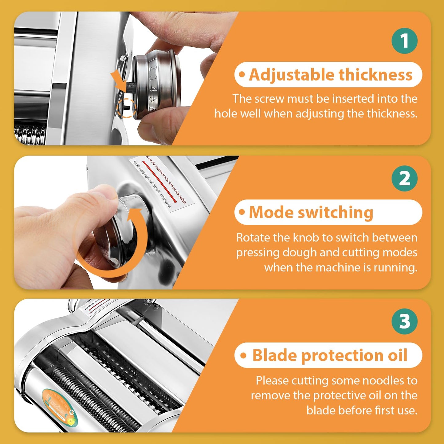 Newhai Electric Family Pasta Maker Machine Noodle Maker Pasta Dough Spaghetti Roller Pressing Machine Stainless Steel 135W for Home Use (1.5mm round noodle+4mm flat noodle)